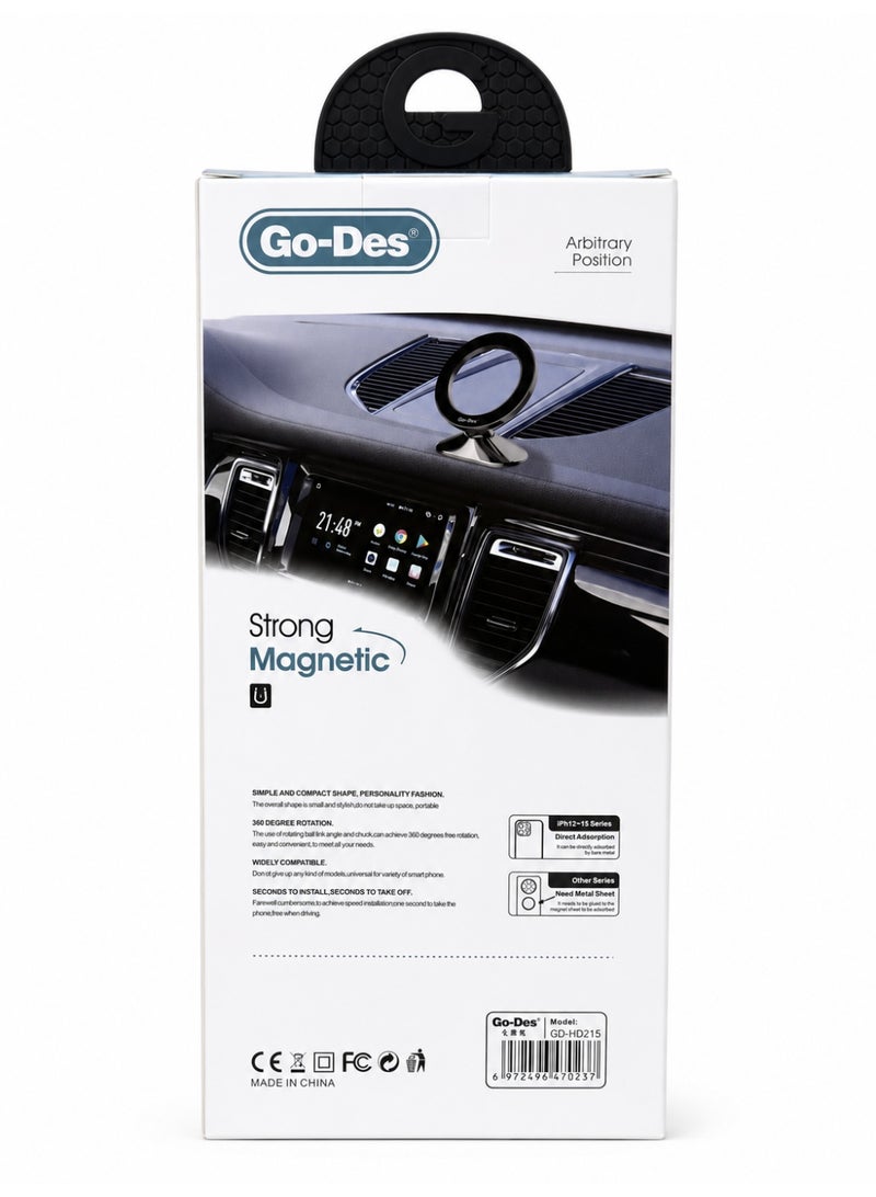 حامل هاتف مغناطيسي Go-Des GO-HD215 مع دوران 360 درجة للسيارة والمكتب - Image 2