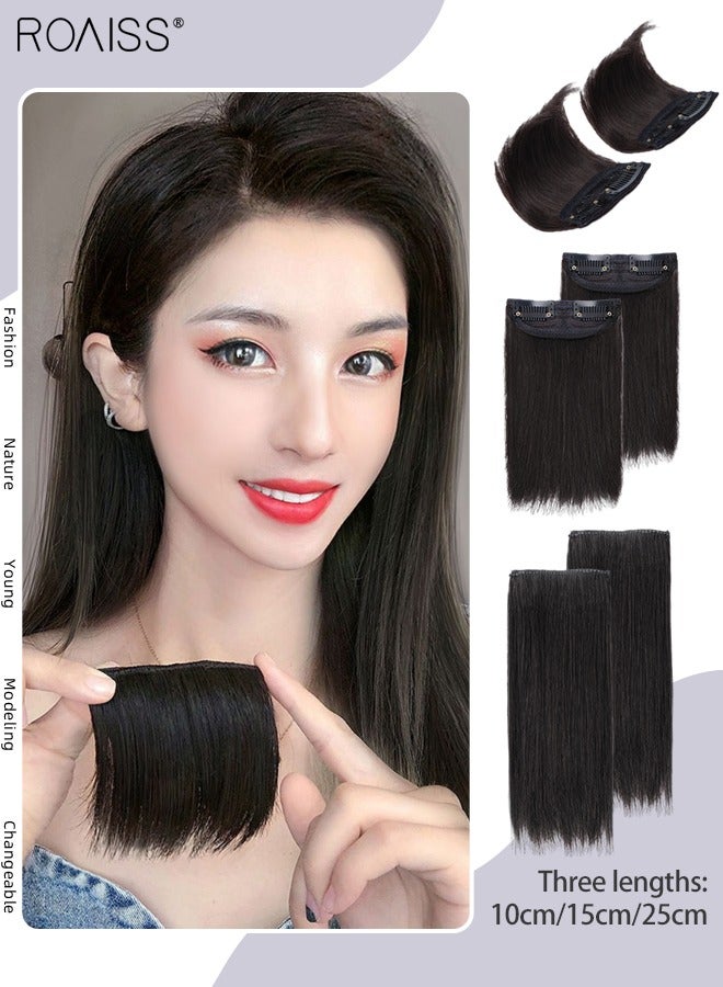 رويس قطعتان من وصلات الشعر البشري بالمشابك، أغطية شعر غير مرئية للنساء مع شعر رقيق  لإضافة حجم الشعر، قطع شعر مع مشابك للاستخدام اليومي، أسود طبيعي - Image 1