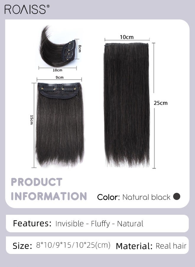 رويس قطعتان من وصلات الشعر البشري بالمشابك، أغطية شعر غير مرئية للنساء مع شعر رقيق  لإضافة حجم الشعر، قطع شعر مع مشابك للاستخدام اليومي، أسود طبيعي - Image 3