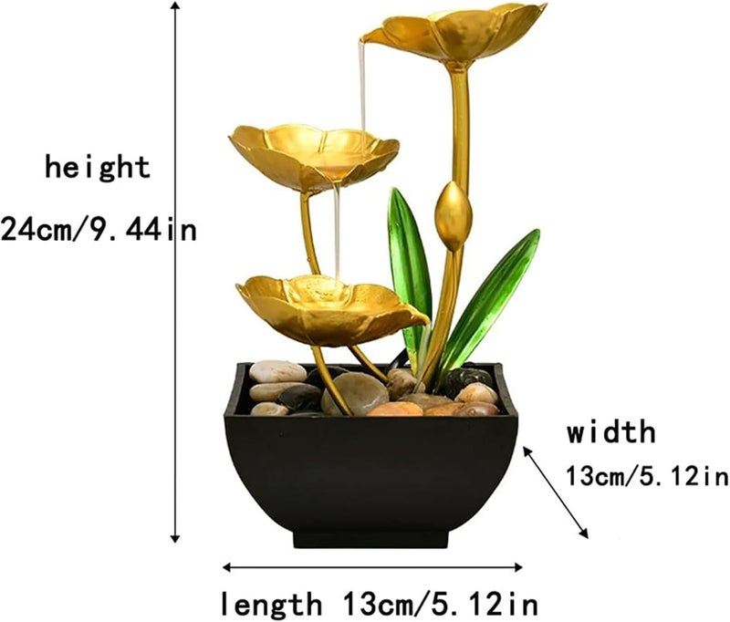 QINGYINGGE Gold Tabletop Water Fountain, Desktop Waterfall, Indoor Lotus Desktop Decorative Fountain, Home Bathroom Bedroom Decor. - Image 2