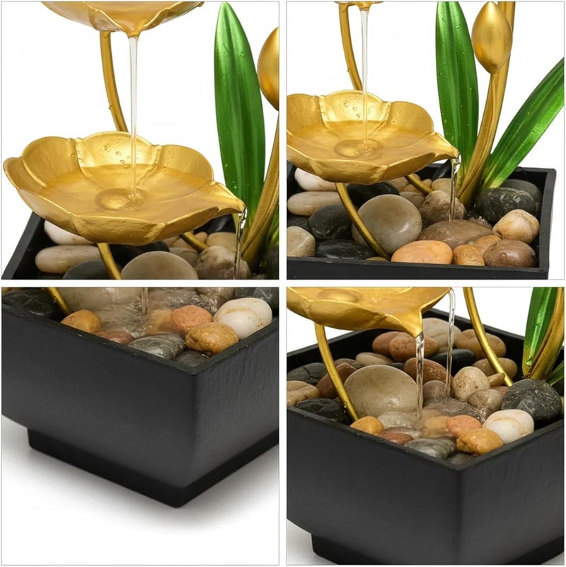 QINGYINGGE Gold Tabletop Water Fountain, Desktop Waterfall, Indoor Lotus Desktop Decorative Fountain, Home Bathroom Bedroom Decor. - Image 3