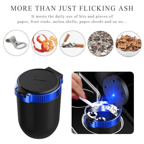 Ohleats Car Ashtray with Lid, Detachable Stainless Steel Ash Tray with LED Blue Light, Portable Mini Vehicle Cup Holder Trash Can Smell Proof Ashtray Cup, Universal Car Accessories (Blue) - Image 5