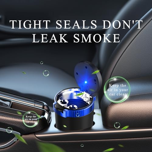 Ohleats Car Ashtray with Lid, Detachable Stainless Steel Ash Tray with LED Blue Light, Portable Mini Vehicle Cup Holder Trash Can Smell Proof Ashtray Cup, Universal Car Accessories (Blue) - Image 4