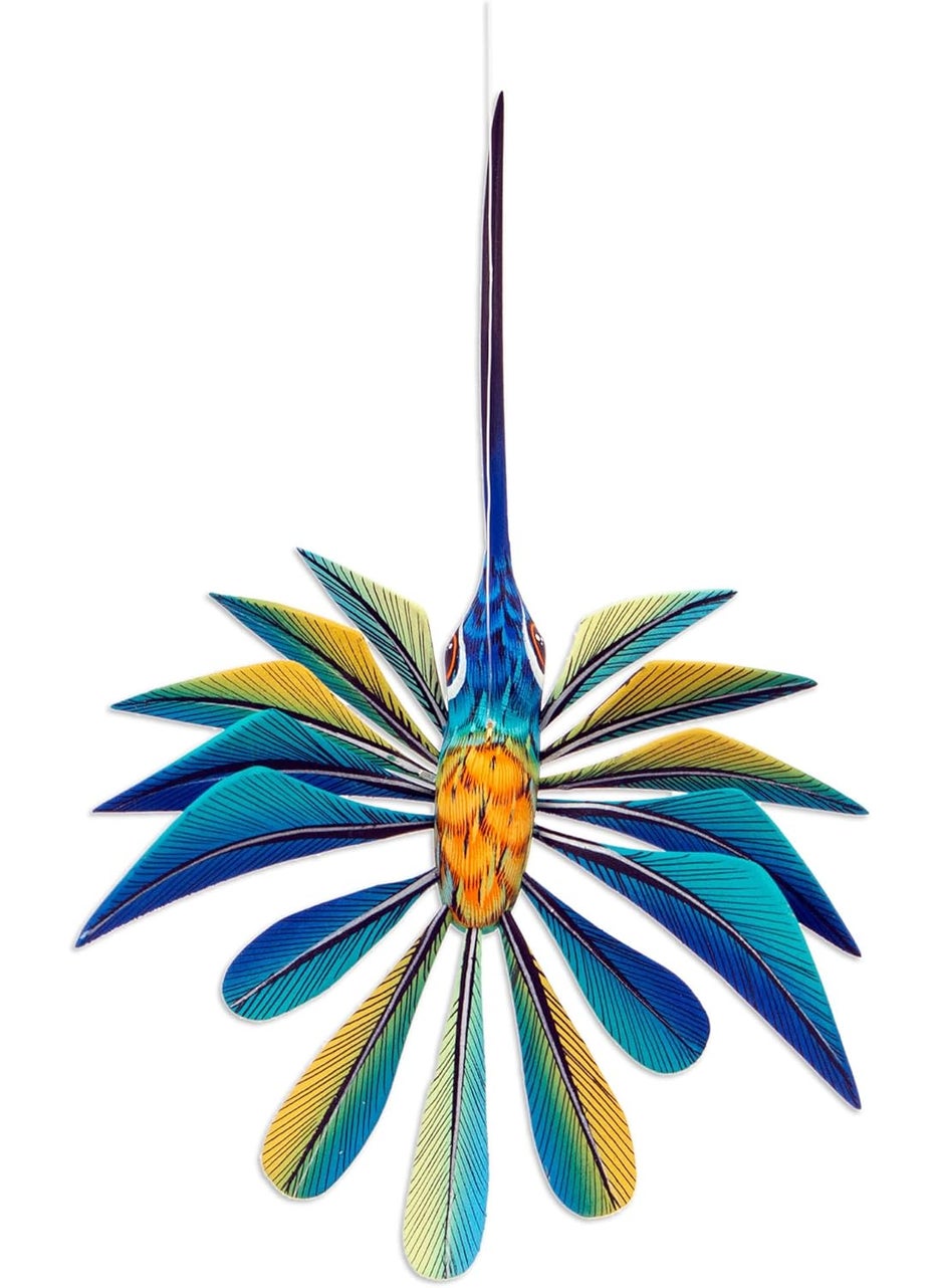 NOVICA NOVICA Blue and Yellow Hand Painted Alebrije Hummingbird Copal Wood Sculpture Blue Hummingbird  - Image 3