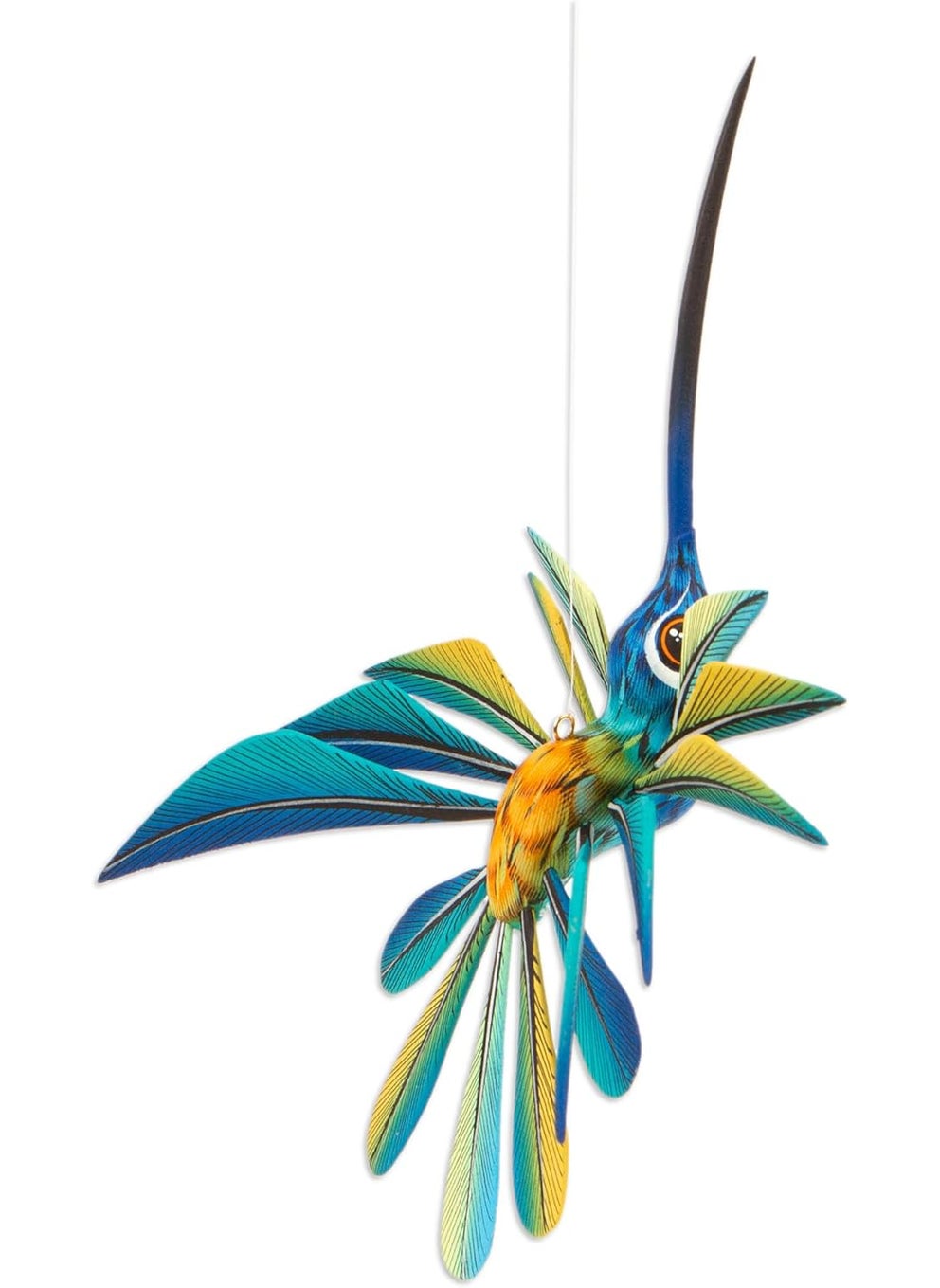 NOVICA NOVICA Blue and Yellow Hand Painted Alebrije Hummingbird Copal Wood Sculpture Blue Hummingbird  - Image 1