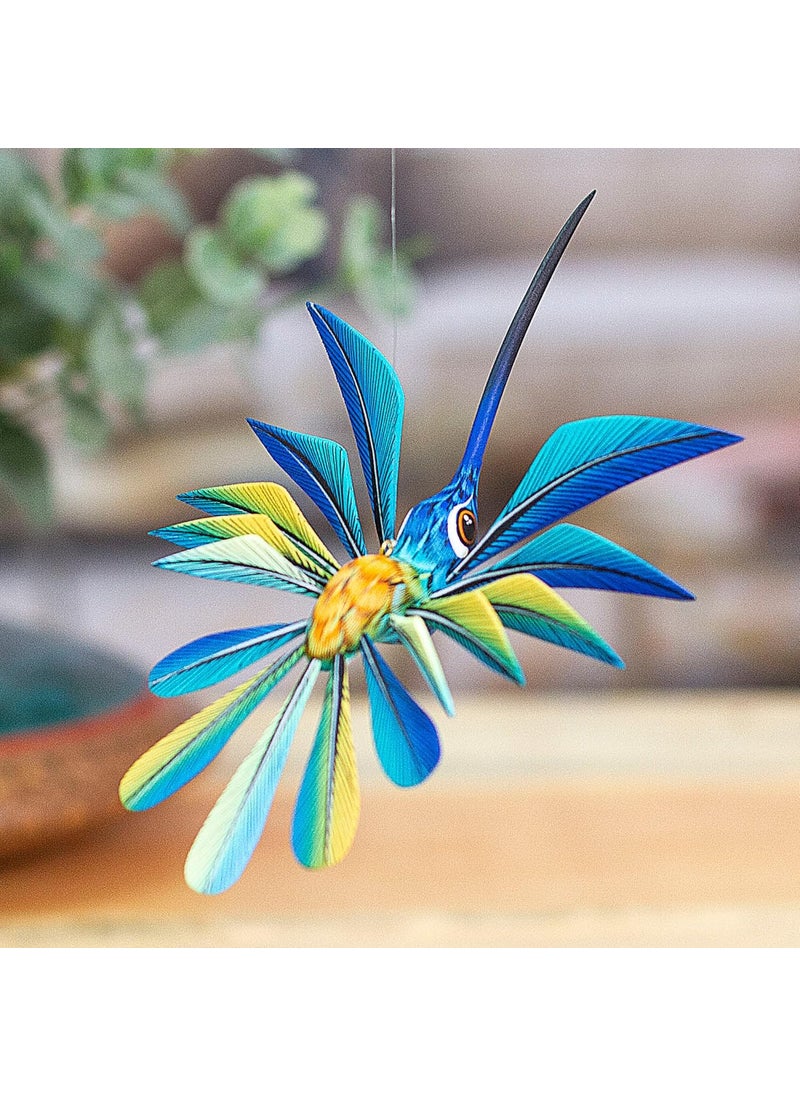 NOVICA NOVICA Blue and Yellow Hand Painted Alebrije Hummingbird Copal Wood Sculpture Blue Hummingbird  - Image 4