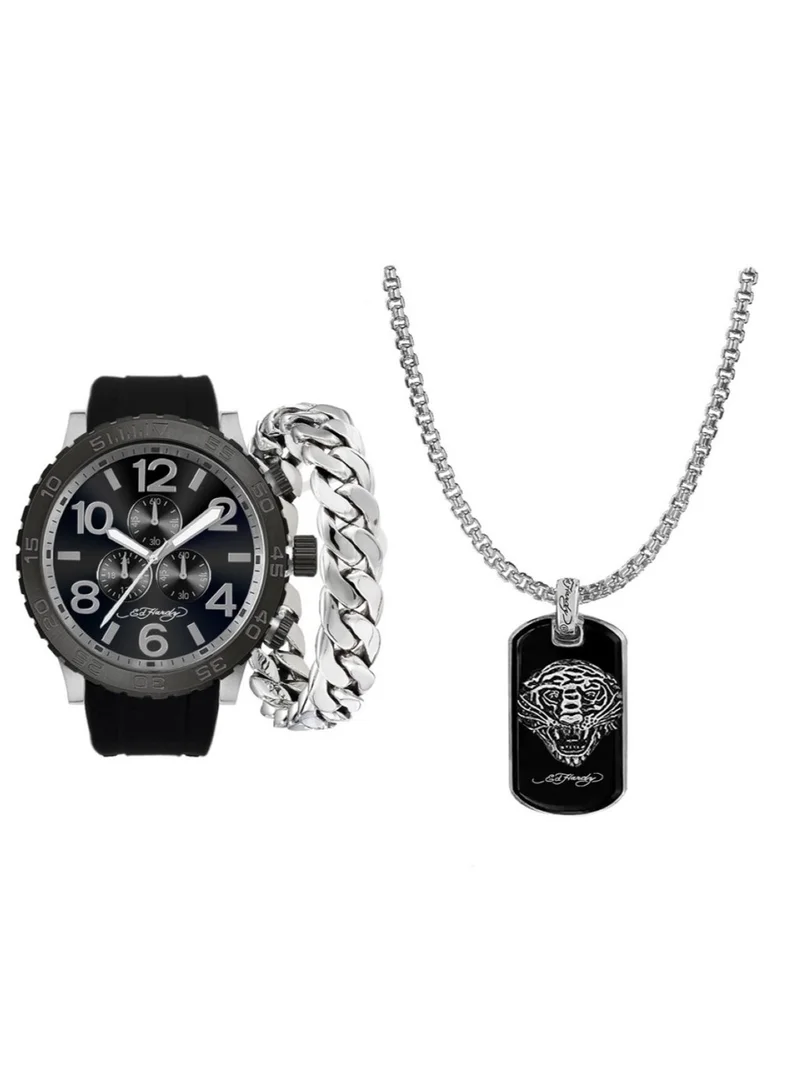 Ed Hardy Ed Hardy Men'S Analog Watch With Black Silicone Strap, Matching Necklace And Bracelet, 9749S-42-G02