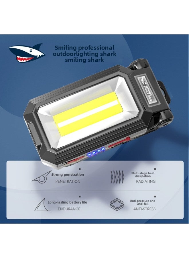 Smiling Shark Car Maintenance Work Light USB Charging With Magnet Hook Maintenance Light Electric Red And Blue Flashing Emergency Light-Color:W559-8 Work Lamp ]  - Image 2