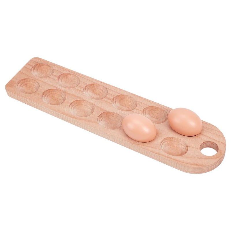 Wooden Egg Holder, 12-Slot Tabletop Egg Tray for Pantry Countertop Cabinet, 42x9.9x1.8cm