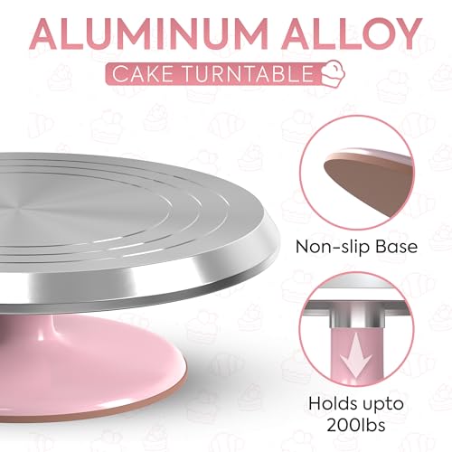 Riccle 12 Inch Pink Aluminium Alloy Revolving Cake Stand – Rotating Cake Turntable for Cake Decorating, Baking, and Cake Decorating Supplies - Image 2