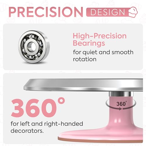 Riccle 12 Inch Pink Aluminium Alloy Revolving Cake Stand – Rotating Cake Turntable for Cake Decorating, Baking, and Cake Decorating Supplies - Image 3