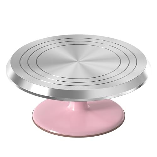 Riccle 12 Inch Pink Aluminium Alloy Revolving Cake Stand – Rotating Cake Turntable for Cake Decorating, Baking, and Cake Decorating Supplies - Image 1