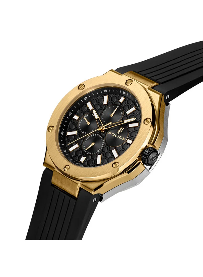 POLICE Dual Black Double-Dial Black Silicone Strap Multifunction Watch for Men - 44mm