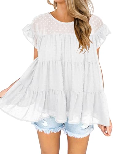 DOROSE Women's Babydoll Tops Summer Maternity T Shirt Flowy Tank Top (White, X-Large) - Image 1
