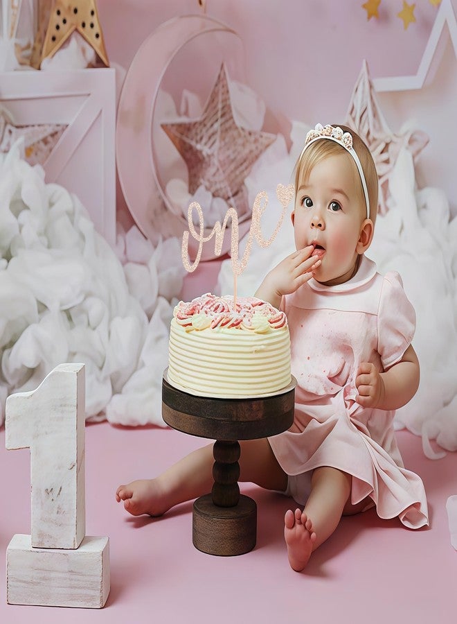 AHAORAY غطاء كعكة عيد الميلاد الأول من AHAORAY - لوازم تزيين كعكة عيد الميلاد Love One اللامعة باللون الذهبي الوردي، مثالية لحفلات استقبال المولود/حفلات الكشف عن جنس المولود/دعامات كشك صور حفلات الأطفال - Image 5