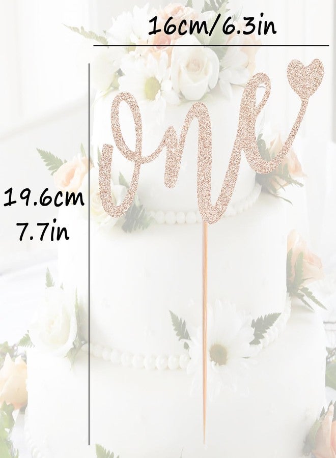 AHAORAY غطاء كعكة عيد الميلاد الأول من AHAORAY - لوازم تزيين كعكة عيد الميلاد Love One اللامعة باللون الذهبي الوردي، مثالية لحفلات استقبال المولود/حفلات الكشف عن جنس المولود/دعامات كشك صور حفلات الأطفال - Image 3