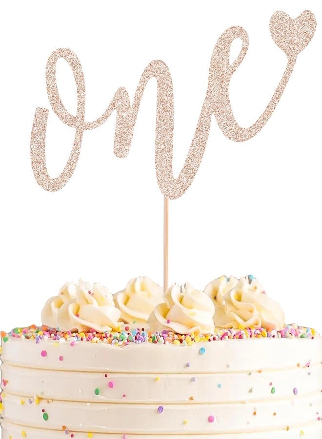 AHAORAY غطاء كعكة عيد الميلاد الأول من AHAORAY - لوازم تزيين كعكة عيد الميلاد Love One اللامعة باللون الذهبي الوردي، مثالية لحفلات استقبال المولود/حفلات الكشف عن جنس المولود/دعامات كشك صور حفلات الأطفال - Image 1