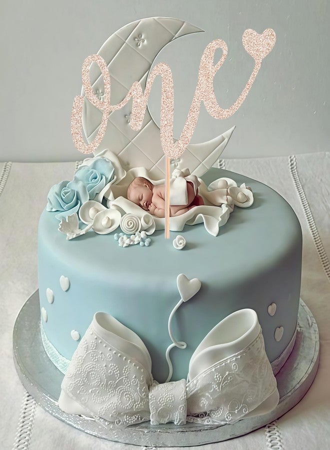 AHAORAY غطاء كعكة عيد الميلاد الأول من AHAORAY - لوازم تزيين كعكة عيد الميلاد Love One اللامعة باللون الذهبي الوردي، مثالية لحفلات استقبال المولود/حفلات الكشف عن جنس المولود/دعامات كشك صور حفلات الأطفال - Image 2