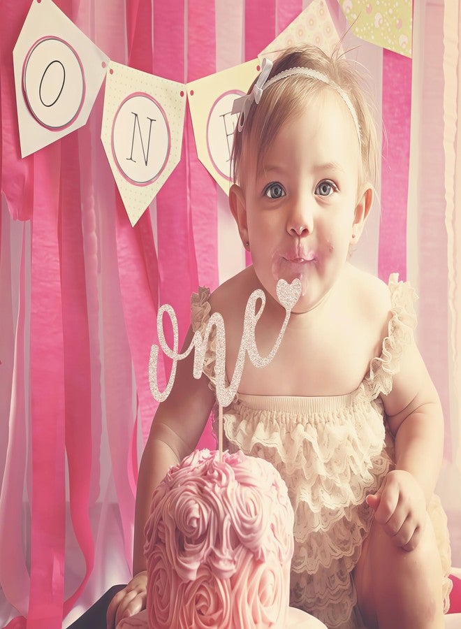 AHAORAY غطاء كعكة عيد الميلاد الأول من AHAORAY - لوازم تزيين كعكة عيد الميلاد Love One اللامعة باللون الذهبي الوردي، مثالية لحفلات استقبال المولود/حفلات الكشف عن جنس المولود/دعامات كشك صور حفلات الأطفال - Image 4