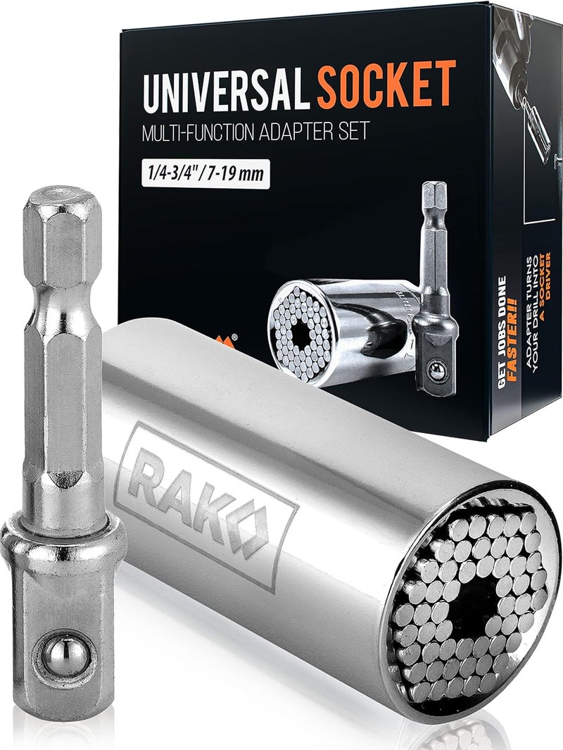 RAK Super Universal Socket Tool, 7-19mm Universal Socket Wrench Set, Gator Grip with Power Drill Adapter Set, Stocking Stuffer, Ideal Cool Gadgets Stuff for Birthday Gifts for Men Dad Husband - Image 1