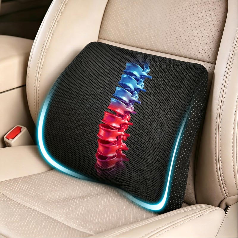 TISHIJIE Lumbar Support Pillow for Car Office Chair HighDensity Memory Foam Back Cushion for Sciatica Lower Back Pain Relief NonSlip Support for Long Commutes Desk Workers Black - Image 2