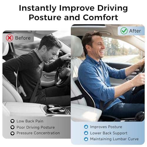 TISHIJIE Lumbar Support Pillow for Car Office Chair HighDensity Memory Foam Back Cushion for Sciatica Lower Back Pain Relief NonSlip Support for Long Commutes Desk Workers Black - Image 3