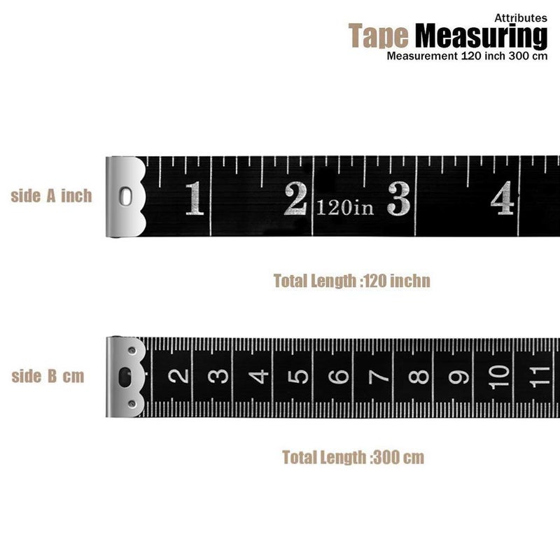 BUSHIBU Tape Measure Body Measuring Tape, 120 Inch Soft Fabric Measuring Tape for Sewing Cloth Measurement, Double Scale Tailor Ruler for Weight Loss Medical Measurement Nursing Craft(2 Pack/Black) - Image 3