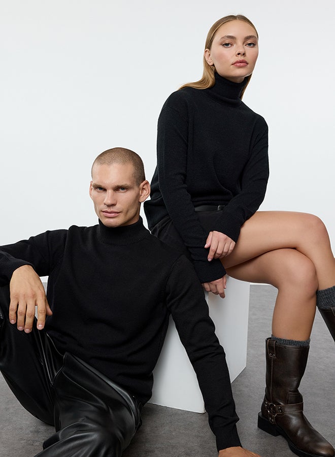 trendyol Black Regular Fit Half Turtleneck Soft Limited Edition Basic Knitwear Sweater TMNAW24KZ00055 - Image 1