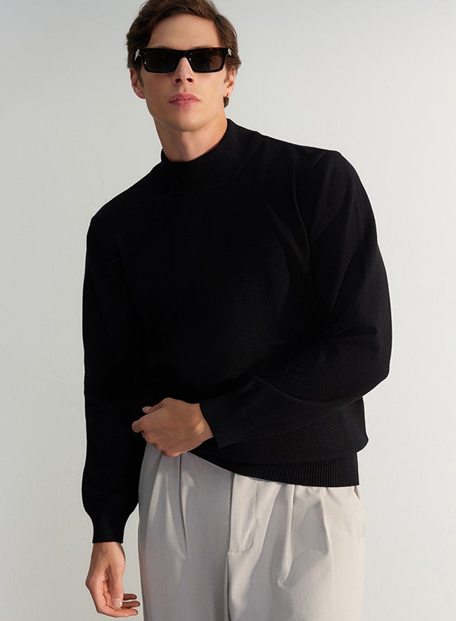 trendyol Black Regular Fit Half Turtleneck Soft Limited Edition Basic Knitwear Sweater TMNAW24KZ00055 - Image 2