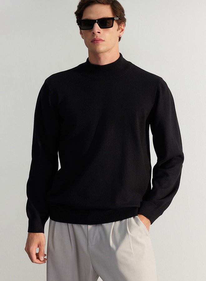 trendyol Black Regular Fit Half Turtleneck Soft Limited Edition Basic Knitwear Sweater TMNAW24KZ00055 - Image 3