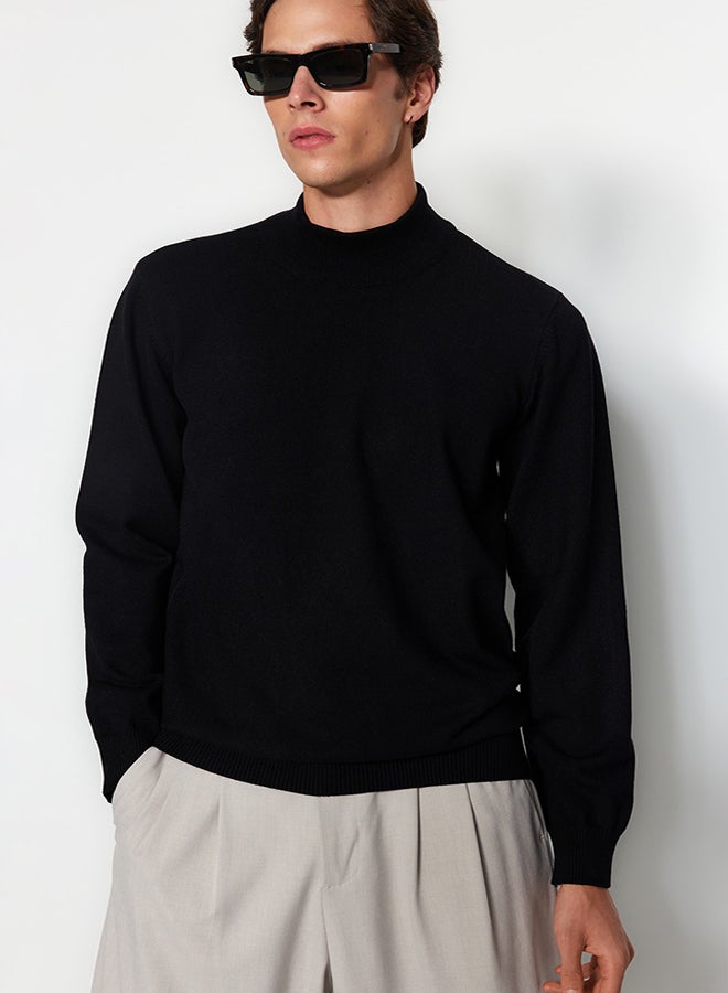 trendyol Black Regular Fit Half Turtleneck Soft Limited Edition Basic Knitwear Sweater TMNAW24KZ00055 - Image 4