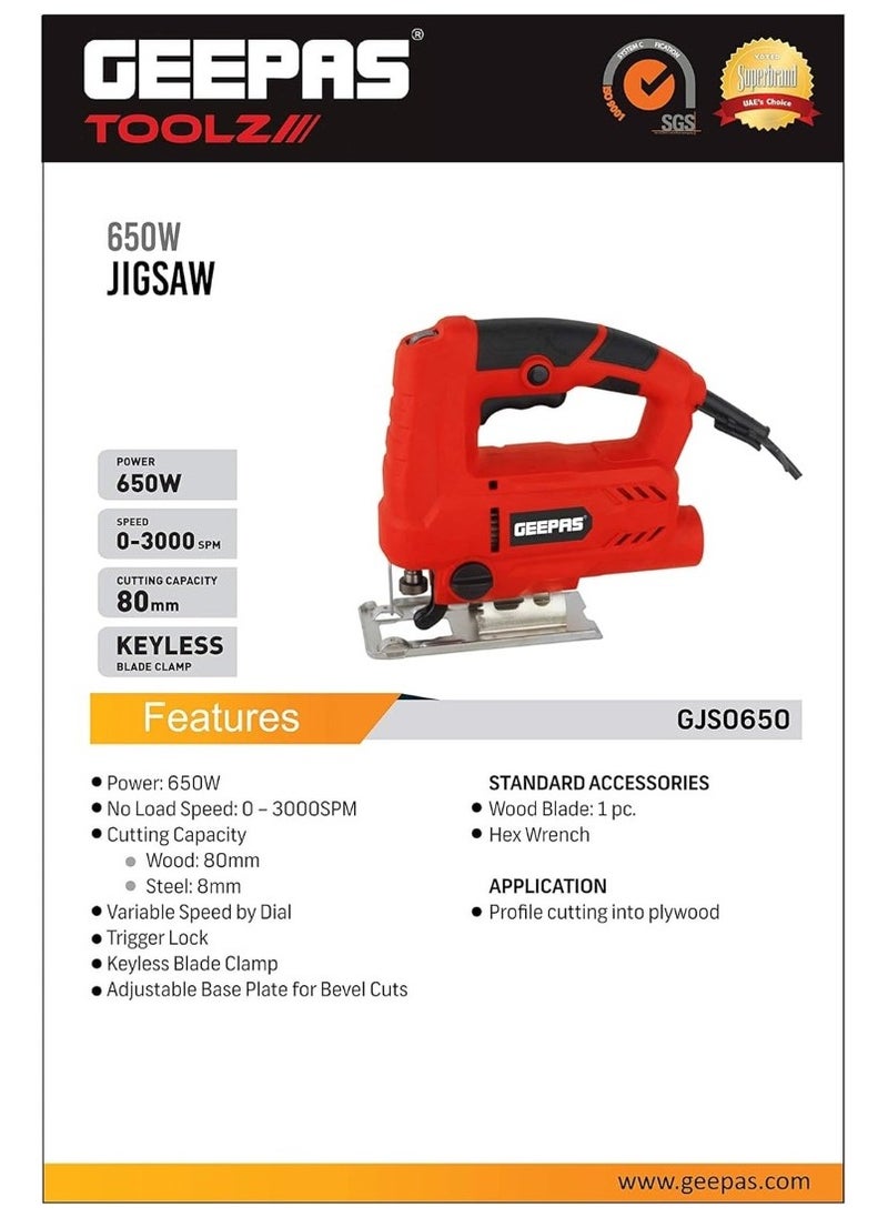 GEEPAS Geepas Jigsaw 650W, 80 mm, Gjs0650  - Image 2