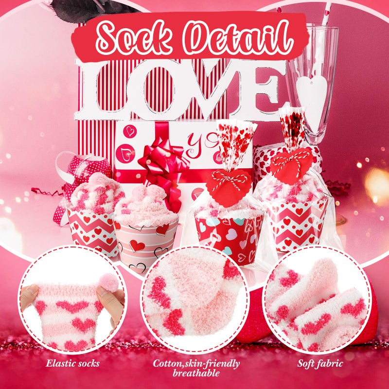ShinyMatch 6 Pairs Valentine's Day Cupcake Socks Fuzzy Sock with Cupcake Card DIY Gift Slipper Stockings for Winter Women Men(Romantic) - Image 3