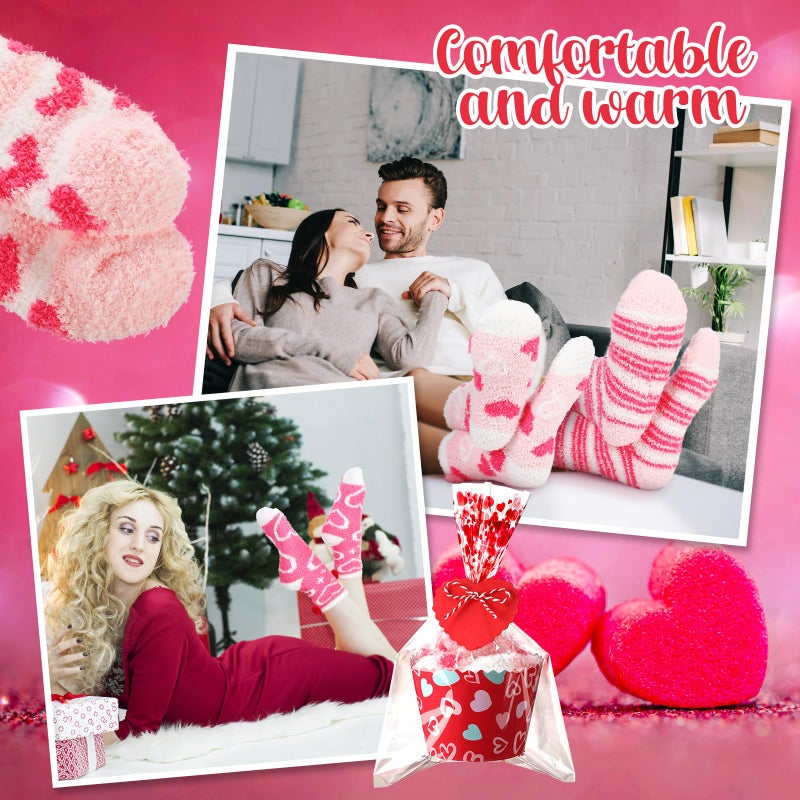 ShinyMatch 6 Pairs Valentine's Day Cupcake Socks Fuzzy Sock with Cupcake Card DIY Gift Slipper Stockings for Winter Women Men(Romantic) - Image 5