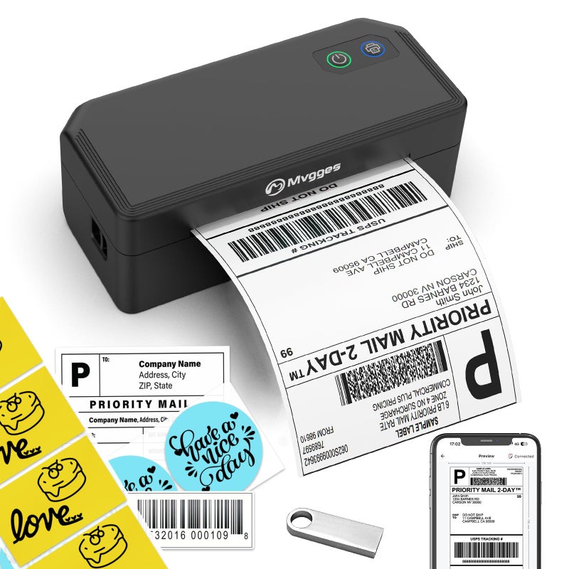 Mvgges Shipping Label Printer,Bluetooth 4x6 Thermal Label Printer for Small Business Office or Home, Compatible with Android, iOS, Windows and Mac, Widely Used for Amazon,USPS,Etsy - Image 1