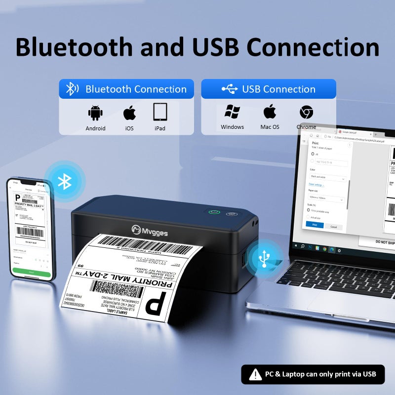 Mvgges Shipping Label Printer,Bluetooth 4x6 Thermal Label Printer for Small Business Office or Home, Compatible with Android, iOS, Windows and Mac, Widely Used for Amazon,USPS,Etsy - Image 2