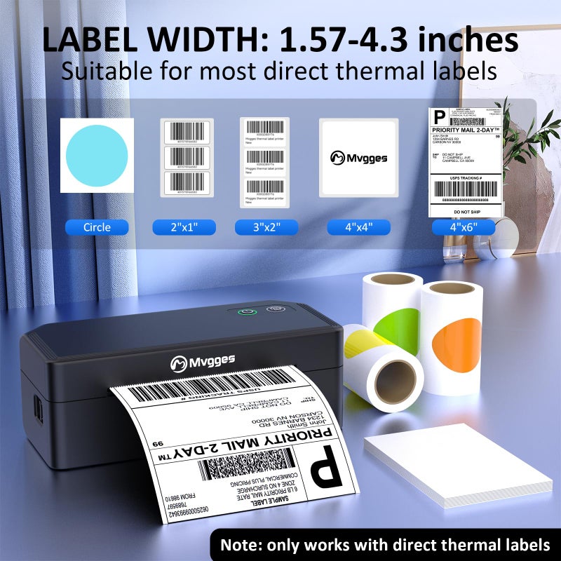 Mvgges Shipping Label Printer,Bluetooth 4x6 Thermal Label Printer for Small Business Office or Home, Compatible with Android, iOS, Windows and Mac, Widely Used for Amazon,USPS,Etsy - Image 4