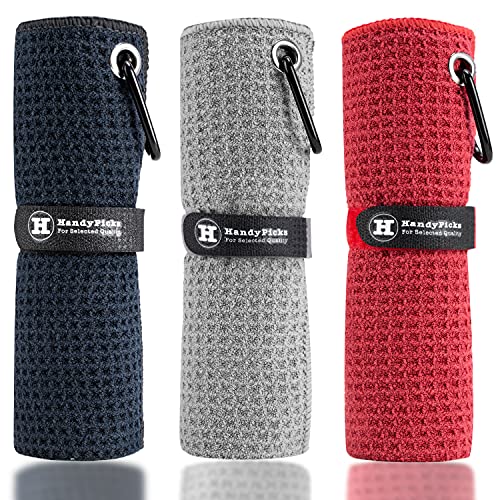 Handy Picks Microfiber Golf Towel (16" X 16") with Carabiner Clip, Waffle Pattern Hook and Loop Fastener - The Convenient Golf Cleaning Towel Black/Grey/Red - Image 5
