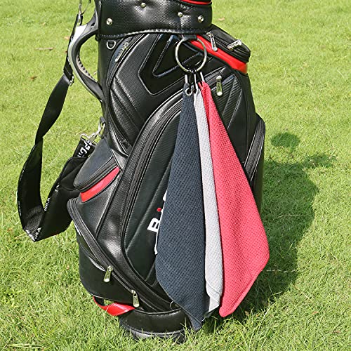 Handy Picks Microfiber Golf Towel (16" X 16") with Carabiner Clip, Waffle Pattern Hook and Loop Fastener - The Convenient Golf Cleaning Towel Black/Grey/Red - Image 3
