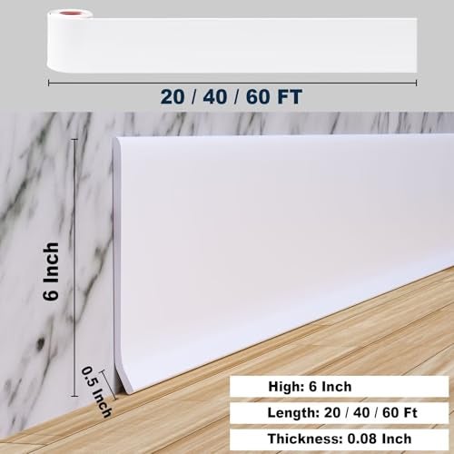Duzzy Flexible Baseboard Molding Trim, 6 Inch(W) x 60 Feet(L) Peel and Stick Rubber Wall Trim Molding, Self-Adhesive Vinyl Wall Base Cove Base - Image 2