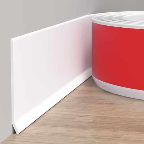 Duzzy Flexible Baseboard Molding Trim, 6 Inch(W) x 60 Feet(L) Peel and Stick Rubber Wall Trim Molding, Self-Adhesive Vinyl Wall Base Cove Base - Image 1