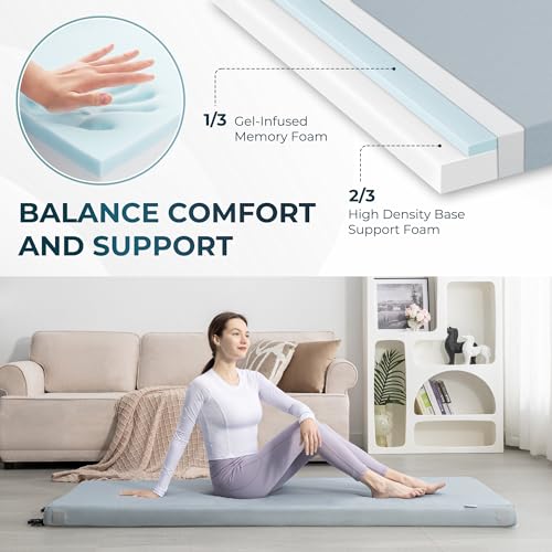 Kingfun Memory Foam Camping Sleeping Pad, CertiPUR-US Camping Mattress Waterproof Roll Up Mattress Guest Bed, Thick Floor Sleeping Mat for Car for Adults with Travel Bag - Image 2