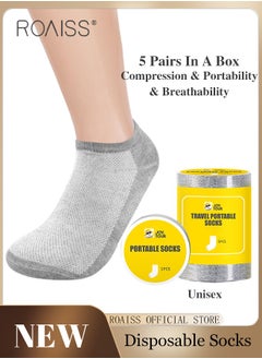 roaiss 5 Pairs Disposable Compressed Socks for Women and Men Portable Throwaway Cotton Short Socks Sweat Absorbent and Breathable Ankle Sock for Sports Business or Travel  - Image 1