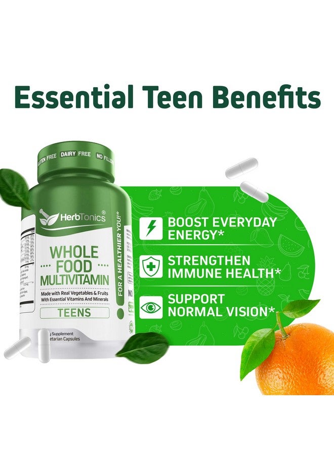 Herbtonics Whole Food Teen Vitamins for Energy, Focus & Immune Support - Multivitamin for Teenage Boys & Girls (12-18) with 62 Superfoods - Vegan, Plant Based, Non-GMO - 60 Easy Swallow Capsules - Image 3