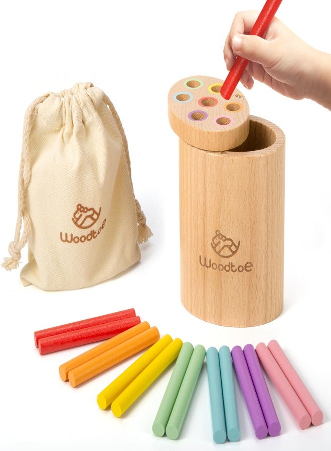 Woodtoe Montessori Sticks Toys for 1-3 Year Old, 18 Month Old Toys, 7 Colors Sorting Learning Toys for Toddlers, Wooden Sensory Toys, Fine Motor Skills, 1 2 3 Year Old Birthday Gift Toy for Boy Girl - Image 1