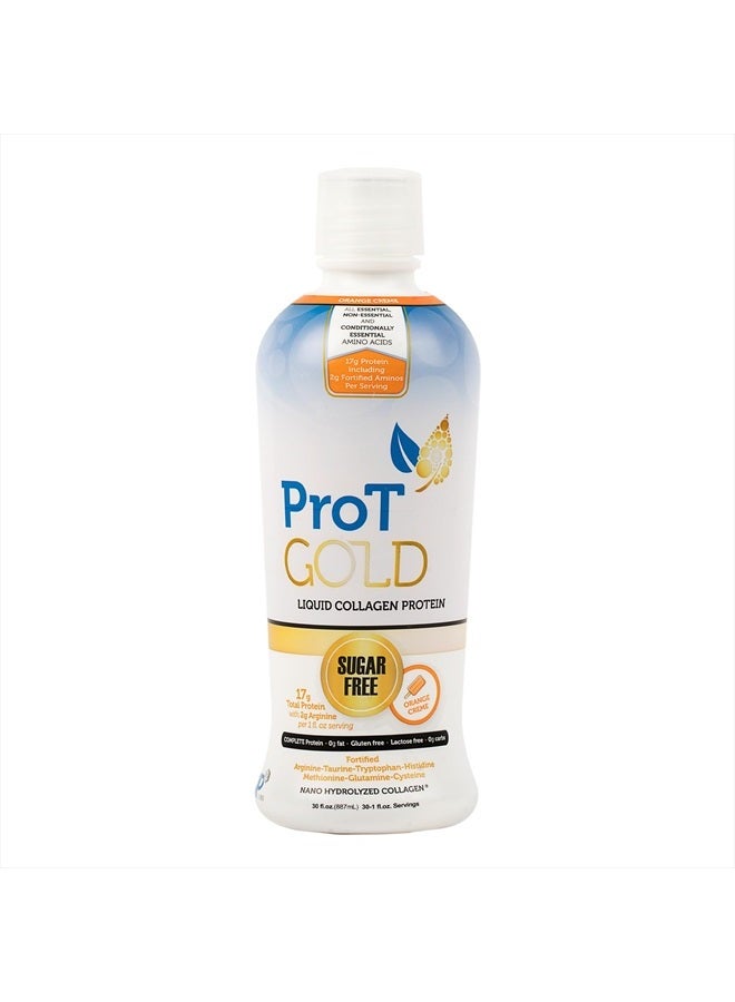 ProT Gold Liquid Collagen Protein Shot, 17g Clear Protein Nano-Hydrolyzed Grass Fed Collagen, 2g Arginine for Wound Support, Gluten Free, Sugar Free, 0g Carbs, Non GMO, Orange Creme, 30 fl oz Bottle - Image 1