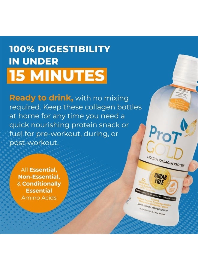 ProT Gold Liquid Collagen Protein Shot, 17g Clear Protein Nano-Hydrolyzed Grass Fed Collagen, 2g Arginine for Wound Support, Gluten Free, Sugar Free, 0g Carbs, Non GMO, Orange Creme, 30 fl oz Bottle - Image 5