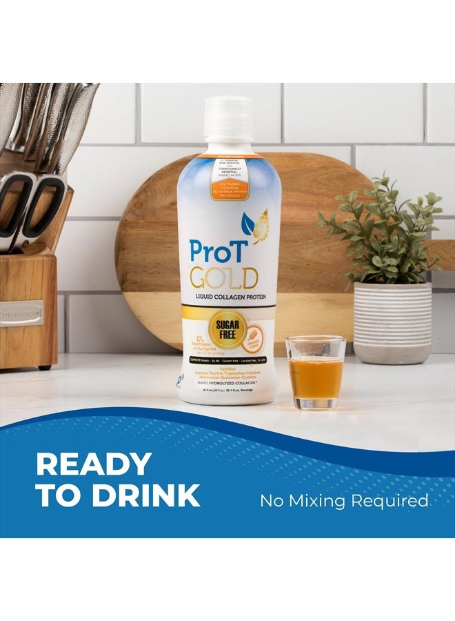 ProT Gold Liquid Collagen Protein Shot, 17g Clear Protein Nano-Hydrolyzed Grass Fed Collagen, 2g Arginine for Wound Support, Gluten Free, Sugar Free, 0g Carbs, Non GMO, Orange Creme, 30 fl oz Bottle - Image 4