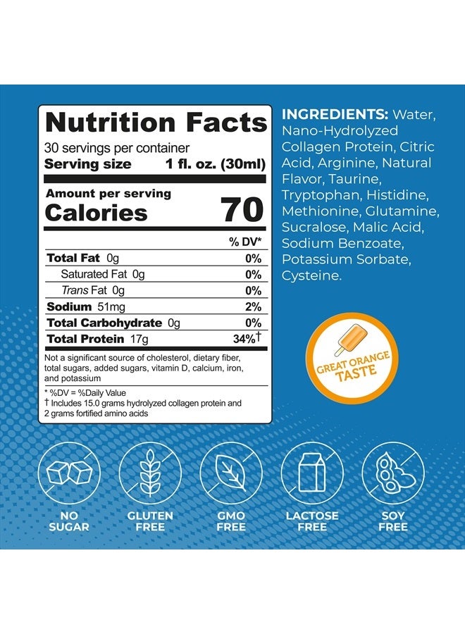 ProT Gold Liquid Collagen Protein Shot, 17g Clear Protein Nano-Hydrolyzed Grass Fed Collagen, 2g Arginine for Wound Support, Gluten Free, Sugar Free, 0g Carbs, Non GMO, Orange Creme, 30 fl oz Bottle - Image 3