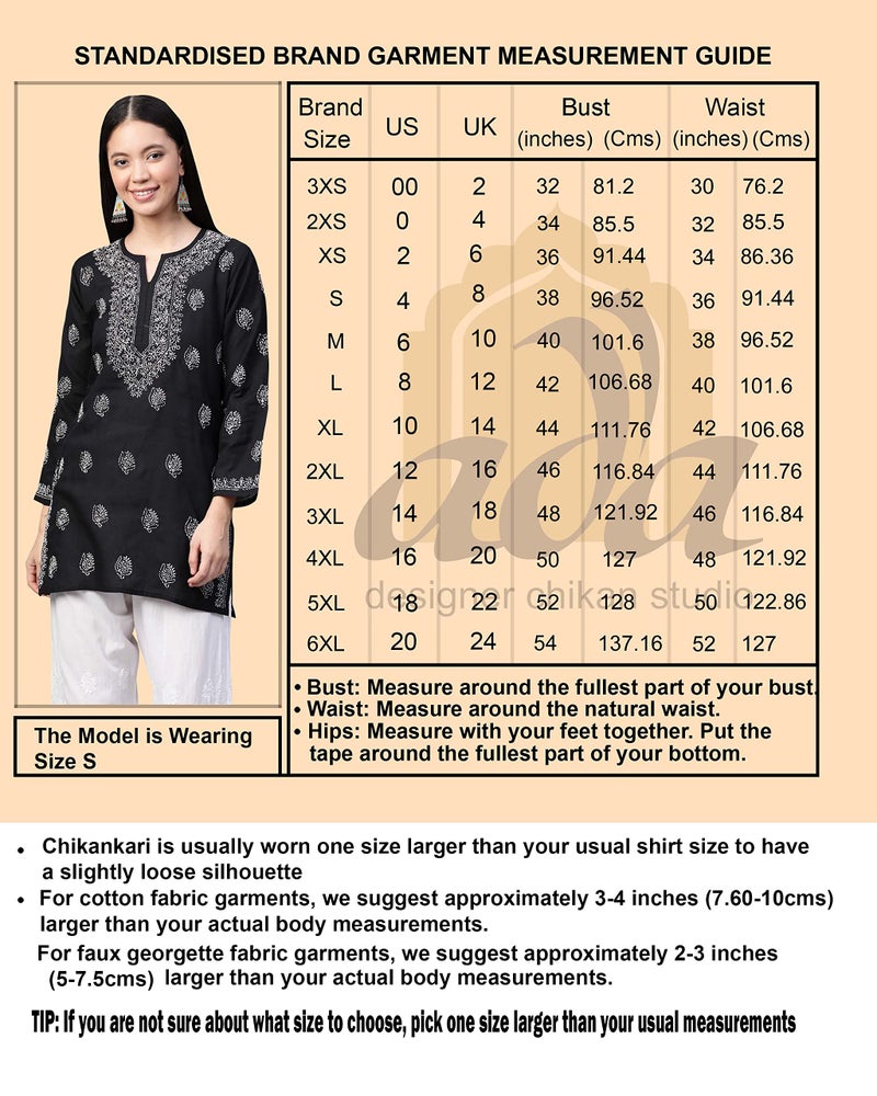 Ada Hand Embroidered Chikankari Indian Wear White Cotton Top Tunic Shirt Kurti for Women A911209(XL) - Image 3